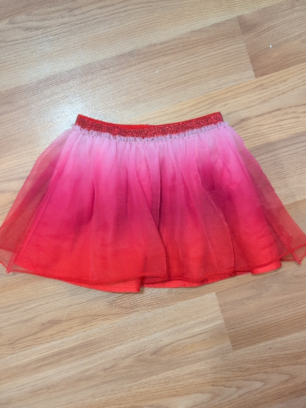 Girls Ombre Pink-Red Tulle Skirt with Glitter Waistband